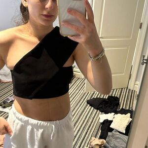 Solace London black crop top one shoulder